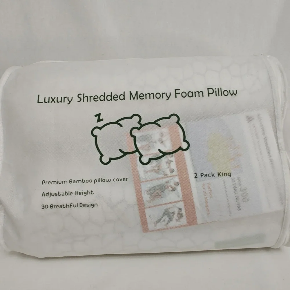 Supa Modern Luxury Shredded Memory Foam Pillow‎ Premium Bamboo 2 Pack King New